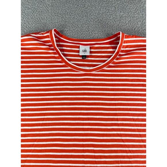 Cabi Shirt Womens Small Plus Orange Striped Short Sleeve Round Neck Comfy - Picture 2 of 9